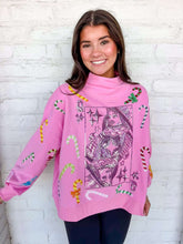 Load image into Gallery viewer, Queen Of Sparkles Pink Candy Cane QOS Card Mock Neck Sweatshirt