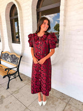 Load image into Gallery viewer, Take A Moment Burgundy Jacquard Midi Dress