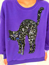 Load image into Gallery viewer, Queen Of Sparkles Purple &amp; Black Sequin Flower Cat Sweatshirt