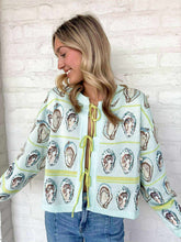 Load image into Gallery viewer, Queen Of Sparkles Blue &amp; Green Oyster Tie Sweater