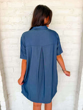 Load image into Gallery viewer, Brunch Date Dark Denim Shirt Dress