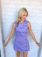 Load image into Gallery viewer, Hey Now Purple Polka Dot Romper
