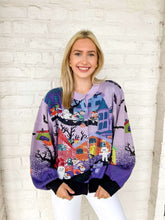 Load image into Gallery viewer, Queen Of Sparkles Lavender Multi Trick Or Treating Scene Cardigan
