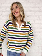 Load image into Gallery viewer, Collared Mardi Gras Stripe Sweater