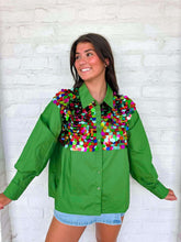 Load image into Gallery viewer, Queen Of Sparkles Dark Green Multi Sequin Paillette Cotton Top