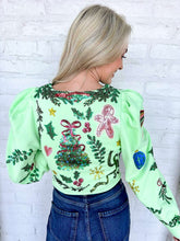 Load image into Gallery viewer, Queen Of Sparkles Green Christmas Icon Zip Up Top
