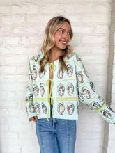Load image into Gallery viewer, Queen Of Sparkles Blue &amp; Green Oyster Tie Sweater