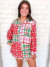 Load image into Gallery viewer, Queen Of Sparkles Red, Green, Ivory Plaid Button Up
