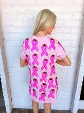 Load image into Gallery viewer, Queen Of Sparkles Pink Breast Cancer Ribbon Tee Dress