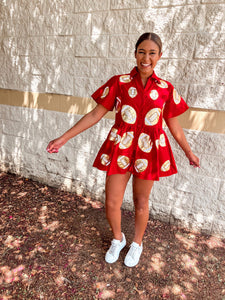 Queen Of Sparkles Red & Gold Football Romper