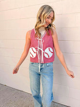 Load image into Gallery viewer, Queen Of Sparkles Red &amp; White Striped Rick Rack Tie Up Baseball Cotton Tank