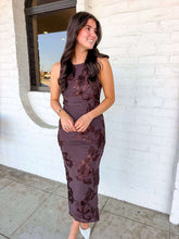Load image into Gallery viewer, Blue Skies Brown Floral Mesh Midi Dress