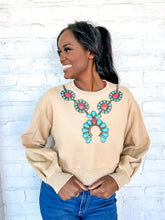 Load image into Gallery viewer, Queen Of Sparkles Tan Turquoise Necklace Sweatshirt