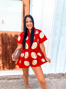 Queen Of Sparkles Red & Gold Football Romper