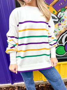 Lundi Gras White Stripe Top