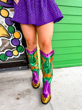 Load image into Gallery viewer, Metallic Mardi Gras Cowboy Boots