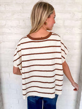 Load image into Gallery viewer, Set A Goal Brown Striped Sweater Top
