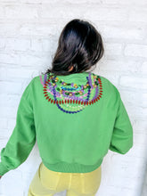 Load image into Gallery viewer, Queen Of Sparkles Bright Green Mardi Gras Beads Sweatshirt