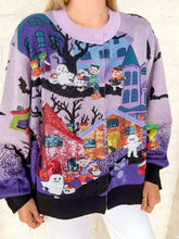 Load image into Gallery viewer, Queen Of Sparkles Lavender Multi Trick Or Treating Scene Cardigan
