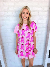 Load image into Gallery viewer, Queen Of Sparkles Pink Breast Cancer Ribbon Tee Dress