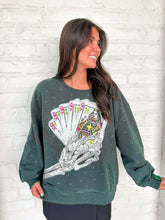 Load image into Gallery viewer, Queen Of Sparkles Charcoal Skeleton Holding Queen Cards Rhinestone Sweatshirt