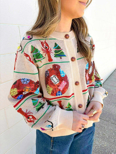 Queen Of Sparkles Cajun Christmas Crawfish Ivory Icon Cardigan