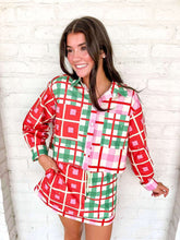 Load image into Gallery viewer, Queen Of Sparkles Red, Green, Ivory Plaid Button Up