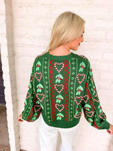 Load image into Gallery viewer, Queen Of Sparkles Green 3D Holly &amp; Peppermint Cardigan