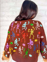 Load image into Gallery viewer, Queen Of Sparkles Brown Multi Skeleton Feather Cardigan