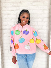 Load image into Gallery viewer, Queen Of Sparkles Light Pink Multi Pumpkin Sweatshirt