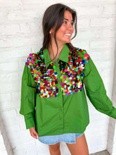 Load image into Gallery viewer, Queen Of Sparkles Dark Green Multi Sequin Paillette Cotton Top