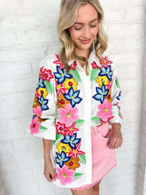 Load image into Gallery viewer, Queen Of Sparkles White Multi Flower Button Up Collar Cotton Dress