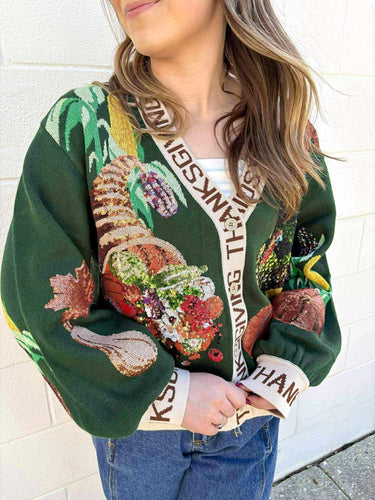 Queen Of Sparkles Dark Green Thanksgiving Button Cardigan