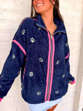 Load image into Gallery viewer, Queen Of Sparkles Navy Rhinestone Zip Up Fleece
