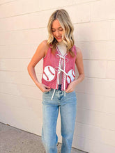 Load image into Gallery viewer, Queen Of Sparkles Red &amp; White Striped Rick Rack Tie Up Baseball Cotton Tank
