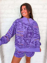 Load image into Gallery viewer, Queen Of Sparkles Purple Sequin Tiger Print QOS Card Mock Neck Sweatshirt