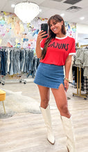Load image into Gallery viewer, Jordan Amanda Cajuns Tee in Red with White details and black glitter writing 