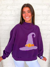 Load image into Gallery viewer, Queen Of Sparkles Dark Purple Gingham Witch Hat Mockneck