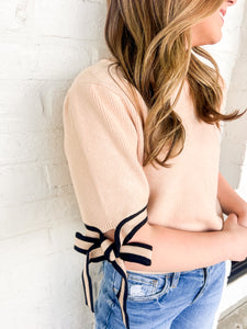 A Definite Yes Bow Taupe Top
