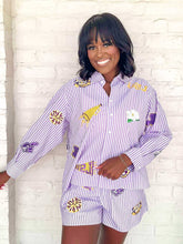 Load image into Gallery viewer, Queen Of Sparkles LSU Mini Icon Striped Button Down Top