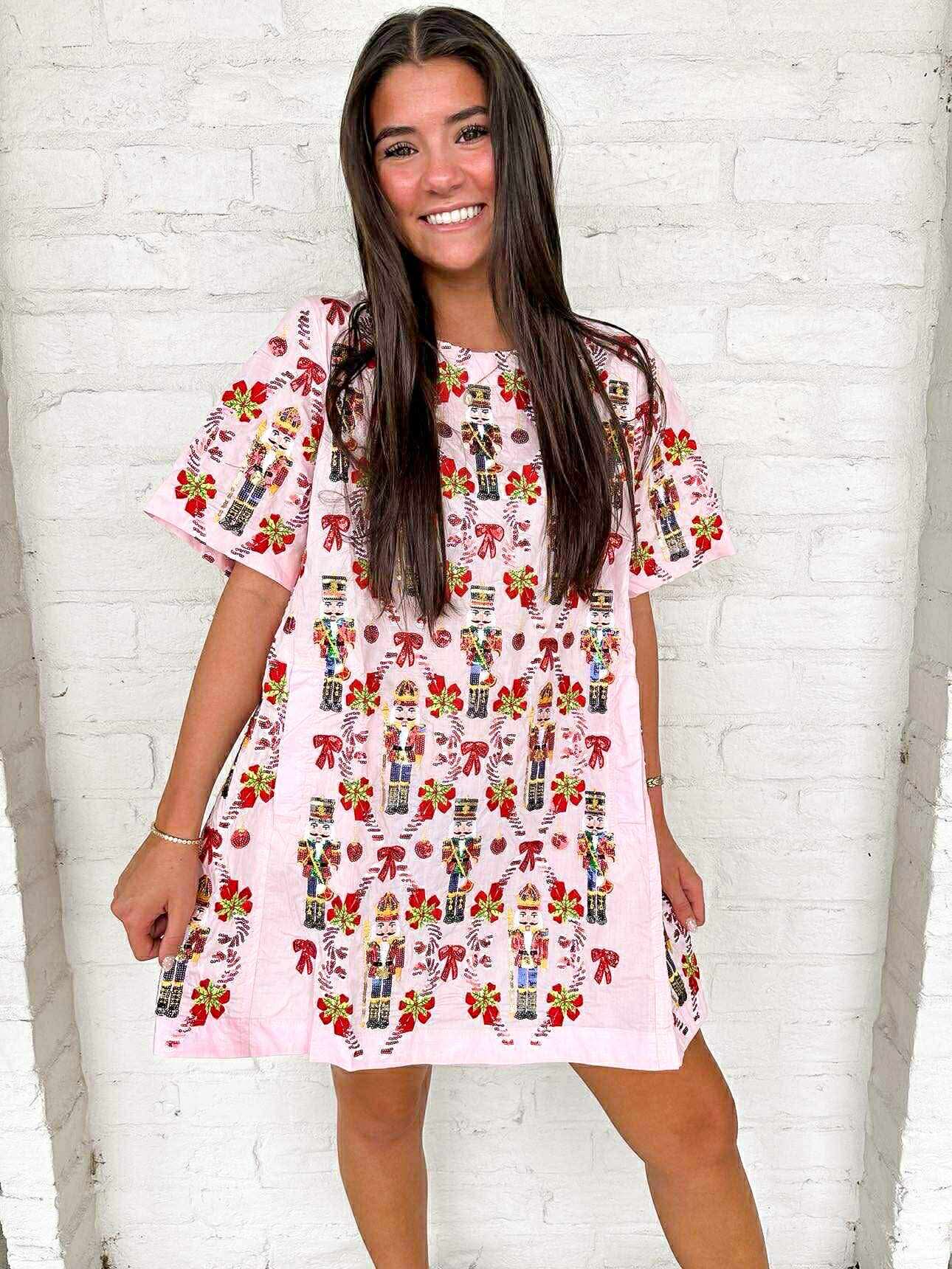 Queen Of Sparkles Light Pink Cotton Nutcracker & Candy Cane Dress XS