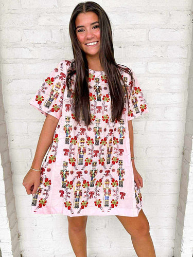 Queen Of Sparkles Light Pink Cotton Nutcracker & Candy Cane Dress
