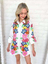Load image into Gallery viewer, Queen Of Sparkles White Multi Flower Button Up Collar Cotton Dress