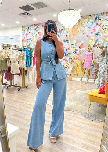 Along For The Ride Denim Vest And Pant Set