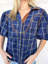 Load image into Gallery viewer, THML Stitched In Plaid Navy Top
