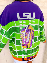 Load image into Gallery viewer, Queen Of Sparkles Licensed LSU Colorblock Football Field Sweatshirt