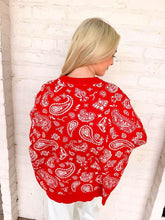 Load image into Gallery viewer, Queen Of Sparkles Red &amp; White Paisley Print Cowboy Santa Sweater
