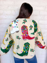 Load image into Gallery viewer, Queen Of Sparkles Beige Multi Christmas Cowboy Boots Sweatshirt