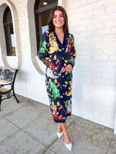 Load image into Gallery viewer, Queen Of Sparkles Navy Knit Christmas Cowboy Boot Midi Dress