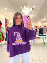 Load image into Gallery viewer, Queen Of Sparkles Dark Purple Gingham Witch Hat Mockneck